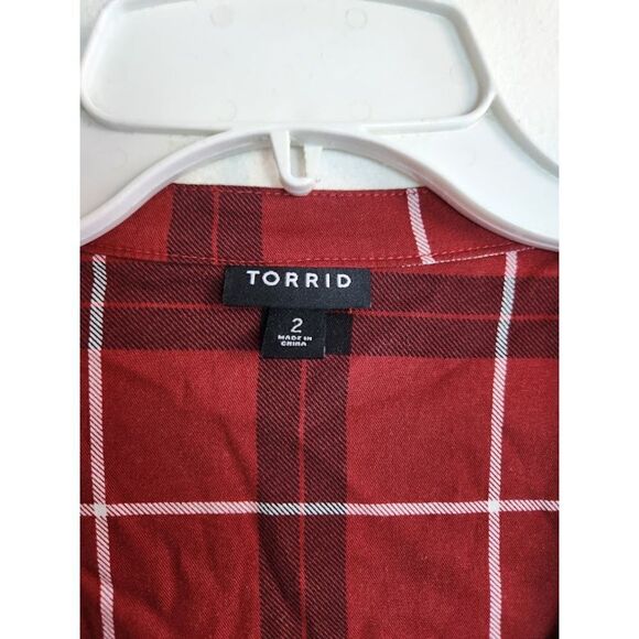 Torrid Red & Black Plaid Knee Length Button Down Shirt Dress size 2 or 2X - Picture 5 of 14